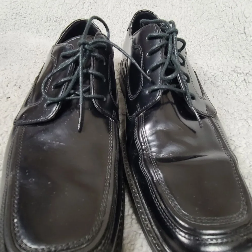 Rockport Men's Dress Shoe Size 10 Apron Toe Oxford Black K57116 Balance Man Made